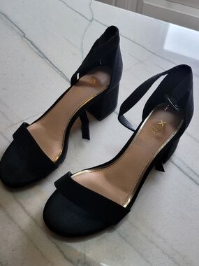 Xappeal Black Open-Toe Ankle Tie Block Heels